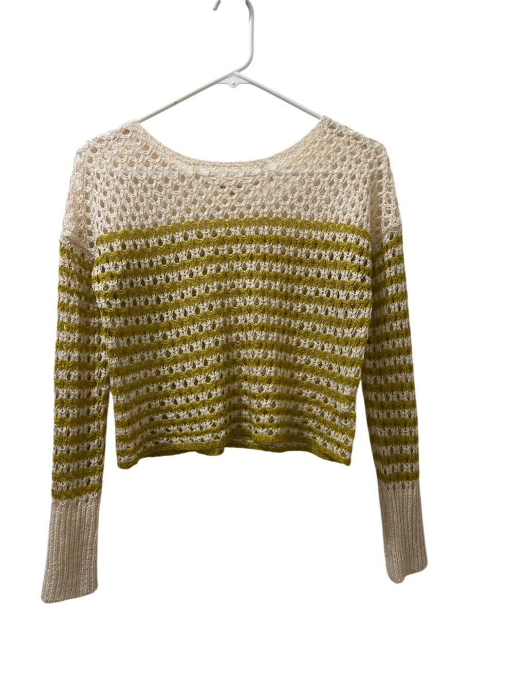 Open-Knit Cropped Sweater in Cream and Olive
